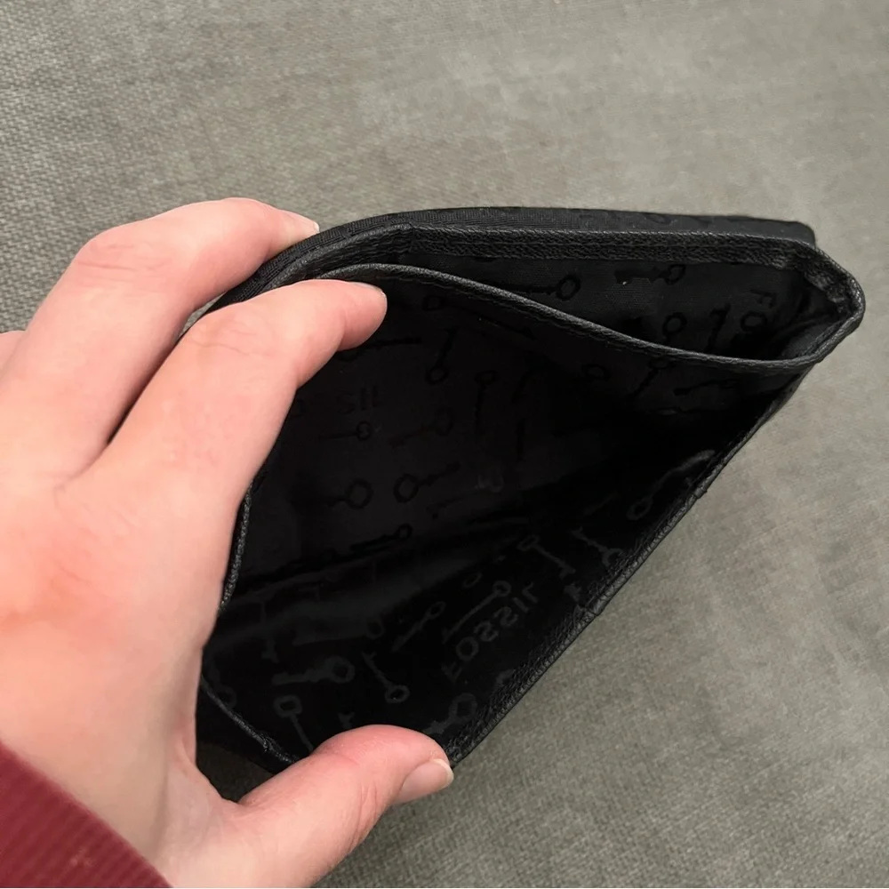 Vintage Fossil Black Emory Leather Fold Over Wristlet Wallet